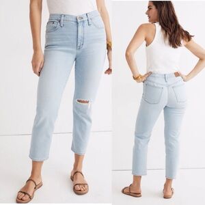 Madewell Mid-Rise Straight Jeans in Wellingford Knee-Rip Edition size 25